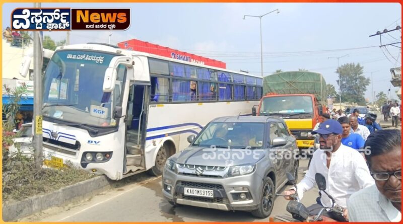 ಖಾಸಗಿ ಬಸ್ ಅತಿ ವೇಗವಾಗಿ ಬಂದು ದ್ವಿಚಕ್ರ ವಾಹನಕ್ಕೆ ಡಿಕ್ಕಿ